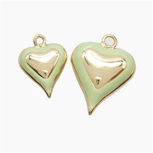 Copper Heart Pendant Lt.green Enamel Gold Plated, approx 15-17mm