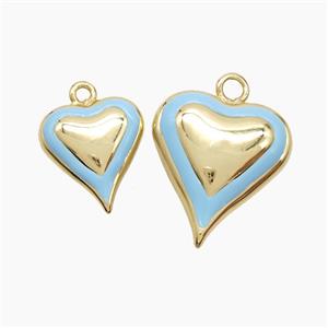 Copper Heart Pendant Blue Enamel Gold Plated, approx 15-17mm
