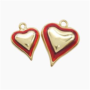 Copper Heart Pendant Red Enamel Gold Plated, approx 15-17mm