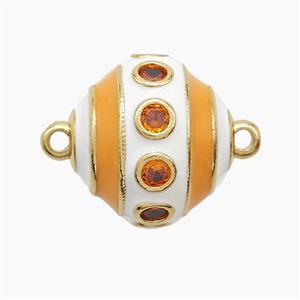Copper Bicone Connector Pave Zirconia White Orange Enamel Gold Plated, approx 20mm