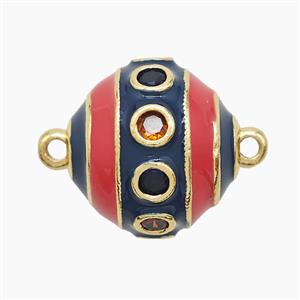 Copper Bicone Connector Pave Zirconia Blue Red Enamel Gold Plated, approx 20mm