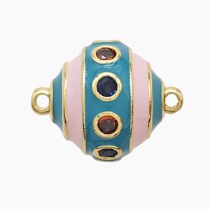 Copper Bicone Connector Pave Zirconia White Blue Enamel Gold Plated, approx 20mm