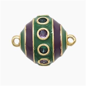 Copper Bicone Connector Pave Zirconia Green Enamel Gold Plated, approx 20mm
