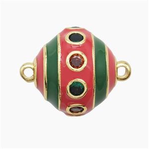 Copper Bicone Connector Pave Zirconia Green Red Enamel Gold Plated, approx 20mm