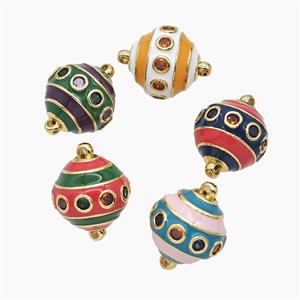 Copper Bicone Connector Pave Zirconia Enamel Gold Plated Mixed, approx 20mm