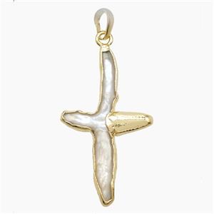 Pearl Cross Pendant Gold Plated, approx 25-45mm