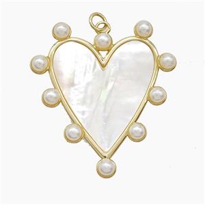 Copper Heart Pendant Pave Shell Resin Gold Plated, approx 36-40mm
