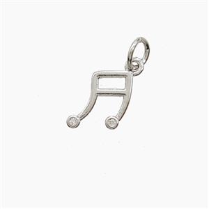 Musical Note Copper Pendant Pave Zirconia Platinum Plated, approx 8-9mm