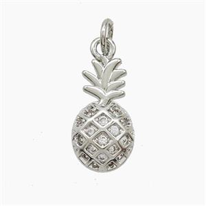 Copper Pineapple Pendant Pave Zirconia Platinum Plated, approx 9-17mm