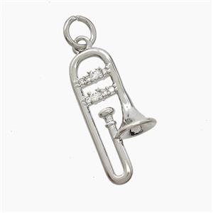 Copper Trombone Pendant Pave Zirconia Musical Platinum Plated, approx 9.5-20mm