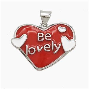 Copper Heart Pendant Red Enamel Be Lovely Platinum Plated, approx 18-23mm