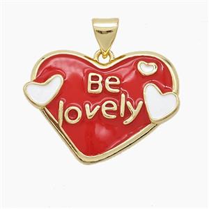 Copper Heart Pendant Red Enamel Be Lovely Gold Plated, approx 18-23mm