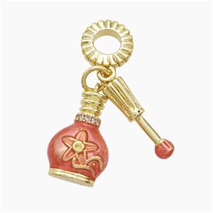 Perfumer Bottle Charm Copper Pendant Pink Painted Gold Plated, approx 3-15mm, 8mm dia