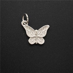 Copper Butterfly Pendant Pave Zirconia Shiny Silver, approx 8-12mm