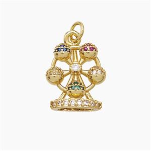 Ferris Wheel Charms Copper Pendant Pave Zirconia Gold Plated, approx 13.5-15mm