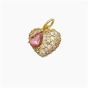 Copper Heart Pendant Pave Zirconia Gold Plated, approx 10-12mm