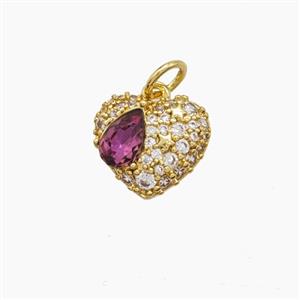 Copper Heart Pendant Pave Zirconia Gold Plated, approx 10-12mm