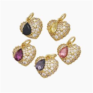 Copper Heart Pendant Pave Zirconia Gold Plated Mixed, approx 10-12mm