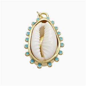 Copper Pendant Pave Conch Shell Gold Plated, approx 18-25mm