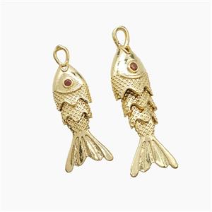 Copper Fish Pendant Pave Zirconia Gold Plated, approx 6.5-22mm