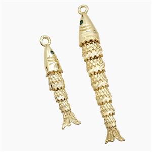 Copper Fish Pendant Pave Zirconia Gold Plated, approx 6-28mm