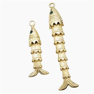 Copper Fish Pendant Pave Zirconia Gold Plated, approx 7-28mm