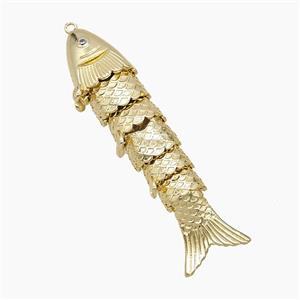 Copper Fish Pendant Pave Zirconia Gold Plated, approx 10-60mm