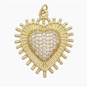 Copper Heart Pendant Micropave Zirconia Gold Plated, approx 27mm