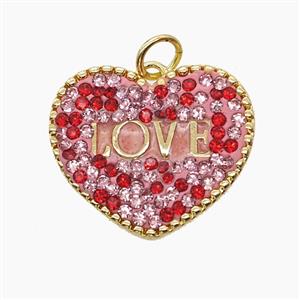 Copper Heart Pendant Pave Zirconia LOVE Gold Plated, approx 17-20mm