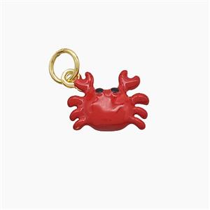 Copper Crab Pendant Red Enamel Gold Plated, approx 9-11mm