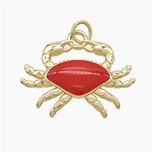 Copper Crab Pendant Red Enamel Gold Plated, approx 17-23mm