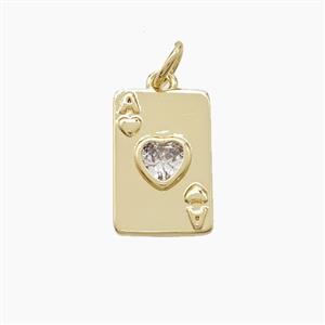 Playing Card Charms Copper Pendant Pave Zirconia ACE Of Heart Gold Plated, approx 9-14mm