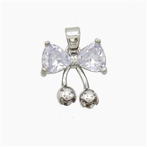 Copper Bowknot Pendant Pave Crystal Glass Platinum Plated, approx 13-15mm