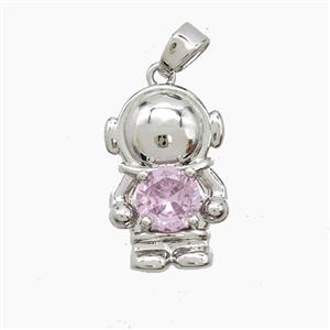 Copper Astronaut Pendant Pave Crystal Glass Platinum Plated, approx 11-17mm