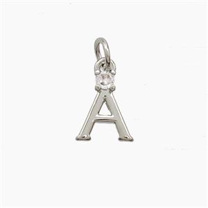 Copper Letter-A Pendant Pave Zirconia Platinum Plated, approx 6-10mm