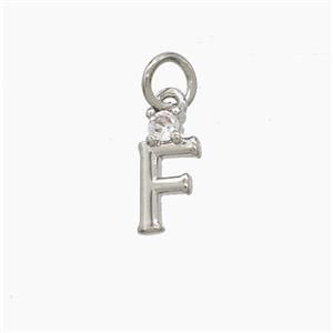 Copper Letter-F Pendant Pave Zirconia Platinum Plated, approx 6-10mm