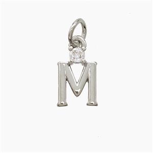 Copper Letter-M Pendant Pave Zirconia Platinum Plated, approx 6-10mm