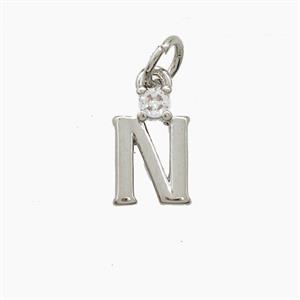 Copper Letter-N Pendant Pave Zirconia Platinum Plated, approx 6-10mm
