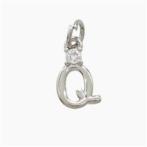 Copper Letter-Q Pendant Pave Zirconia Platinum Plated, approx 6-10mm