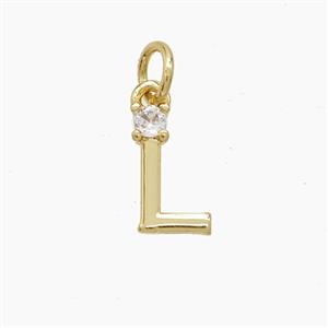 Copper Letter-L Pendant Pave Zirconia Gold Plated, approx 6-10mm