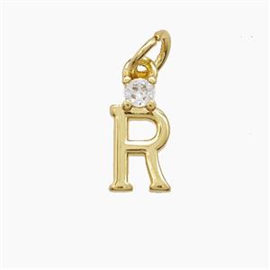 Copper Letter-R Pendant Pave Zirconia Gold Plated, approx 6-10mm