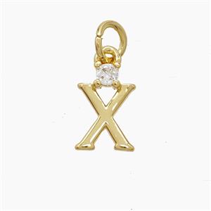 Copper Letter-X Pendant Pave Zirconia Gold Plated, approx 6-10mm
