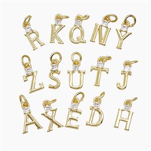 Copper Alphabet Pendant Pave Zirconia Gold Plated Mixed Letters, approx 6-10mm