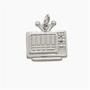 Copper Television Pendant Pave Zirconia Platinum Plated, approx 13-14mm