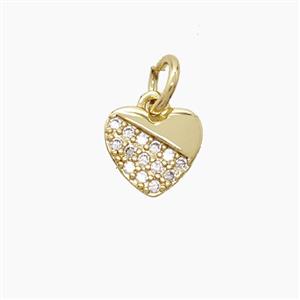 Copper Heart Pendant Pave Zirconia Gold Plated, approx 8mm