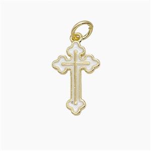 Copper Cross Pendant White Enamel Gold Plated, approx 10-16mm