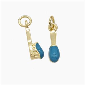 Copper Toothbrush Pendant Blue Enamel Gold Plated, approx 4-13mm