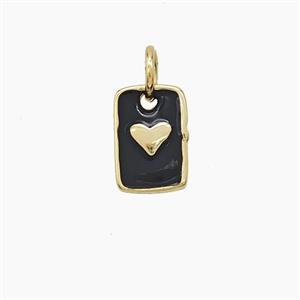 Copper Rectangle Heart Pendant Black Enamel Gold Plated, approx 6.5-9.5mm