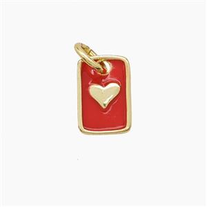 Copper Rectangle Heart Pendant Red Enamel Gold Plated, approx 6.5-9.5mm
