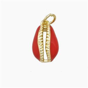 Copper Conch Shell Pendant Red Enamel Gold Plated, approx 9-13mm